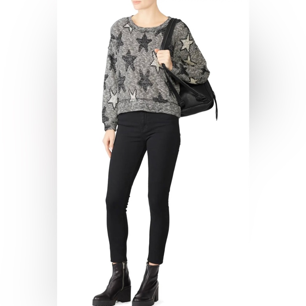 Splendid Stargazer metallic star print pullover sweater in black and white - Picture 1 of 4